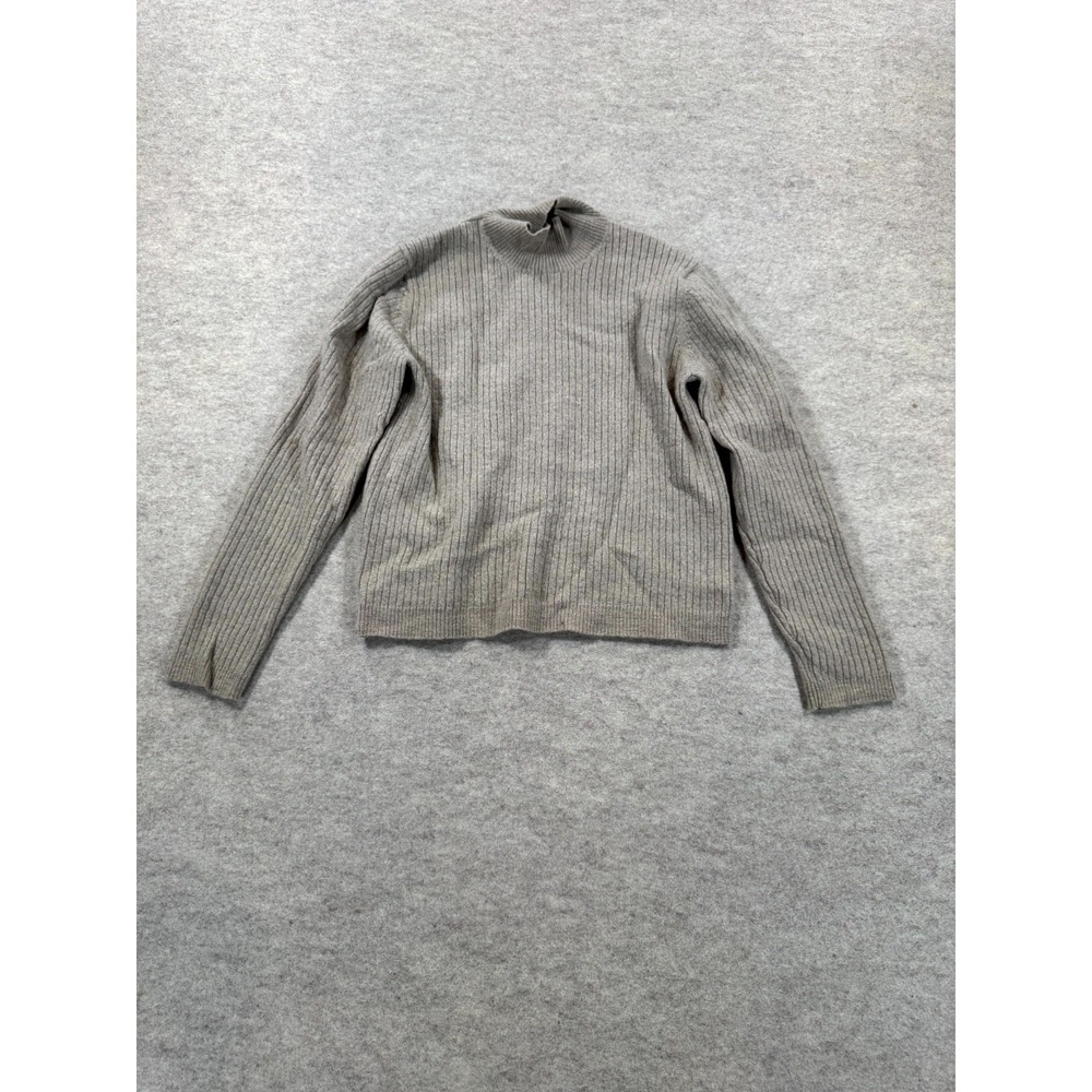 Brooks 346 Fine Italian Merino Wool Gray Ribbed Knit Turtleneck Sweater Womens S